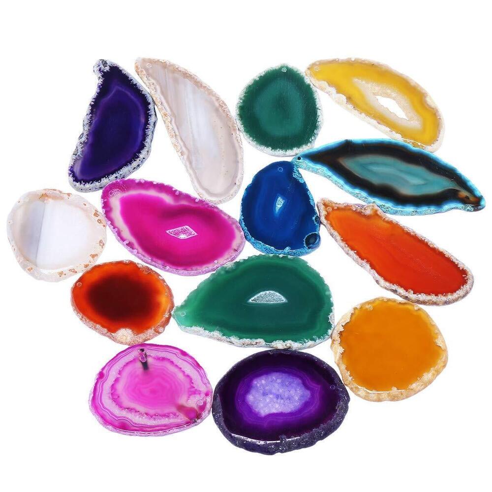 1810 Polished Agate Slices Geode Top Drilled Pendant Slice for Jewelry